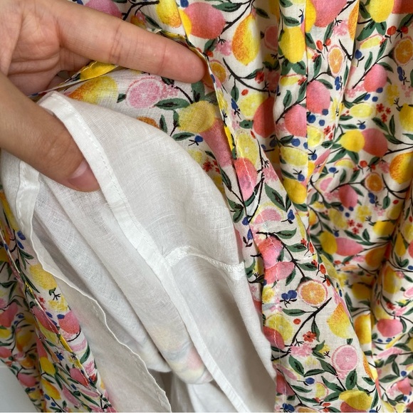 AQUA lemon print cotton smocked strapless midi dress XL - Picture 6 of 8